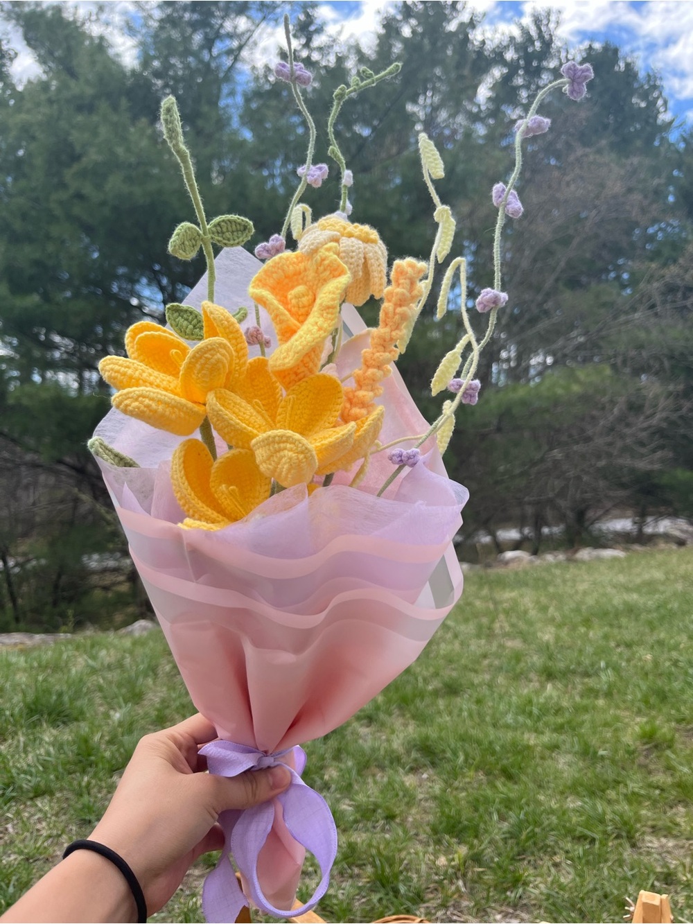 Handcrafted Yellow Crochet Flower Bouquet - Home Accents Decor